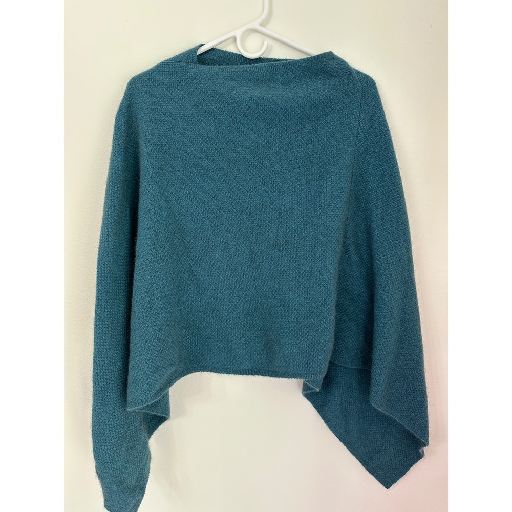 Waimate New Zealand Possum Merino Wool Knit Poncho Wrap Teal Blue One Size
